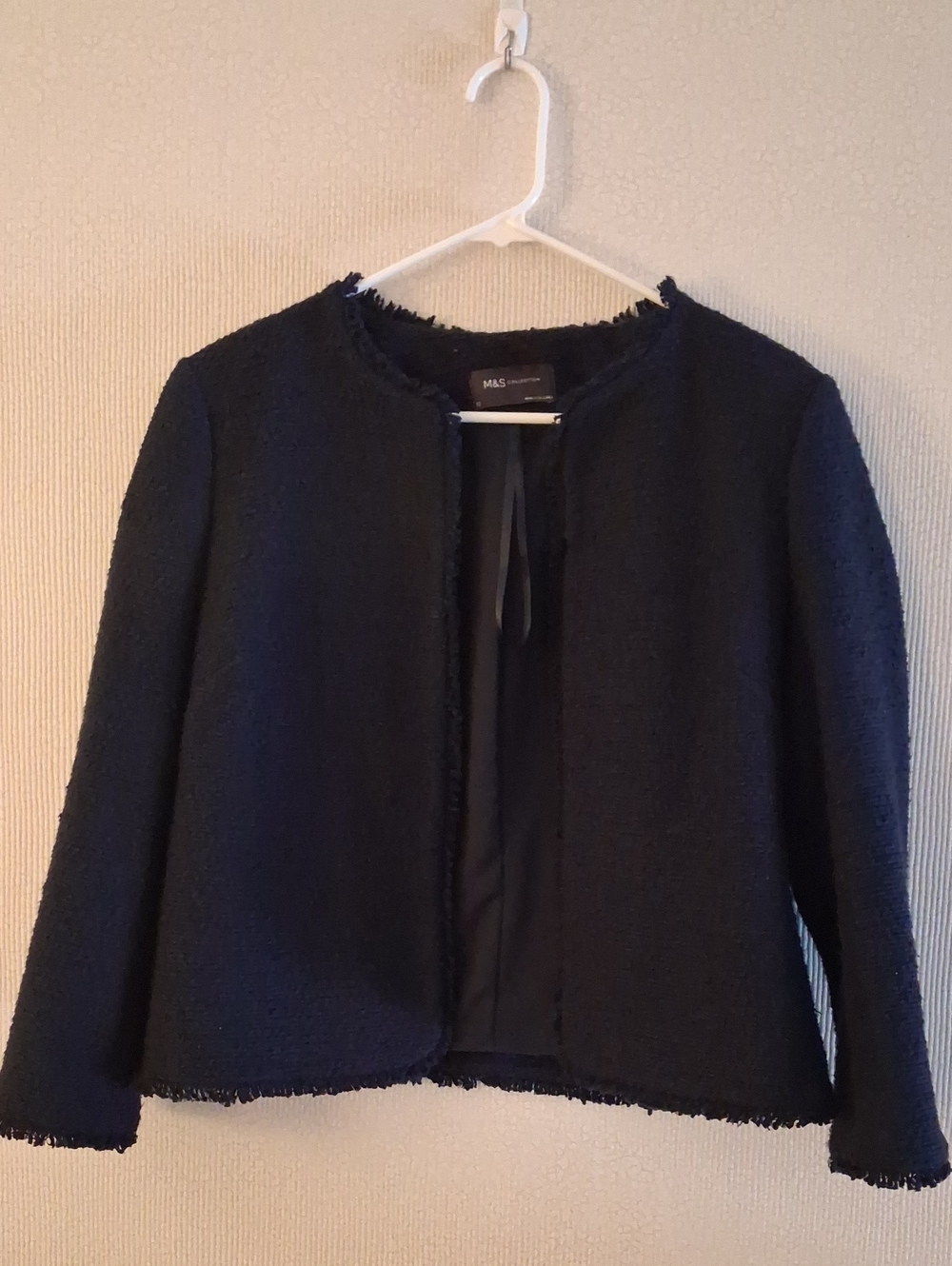 M & S Dark Navy Textured Open-Front Jacket